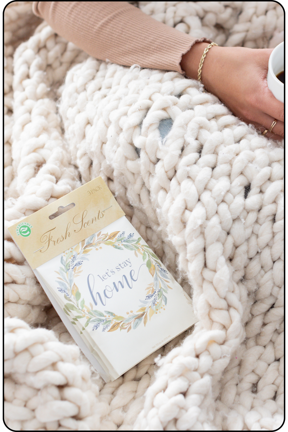 Let's Stay Home scented sachet with throw blankets