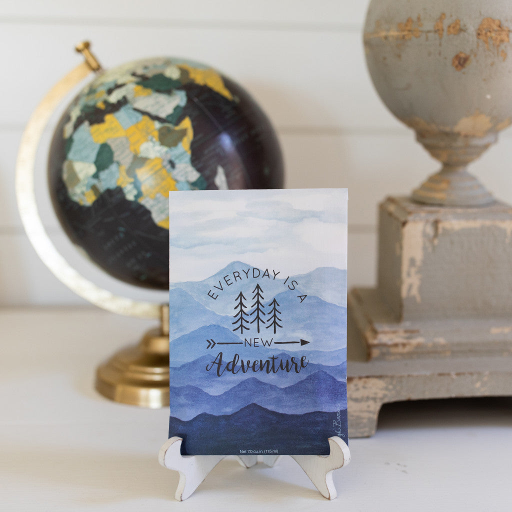 Adventure Mountain Sachet On Counter Top with Black Globe