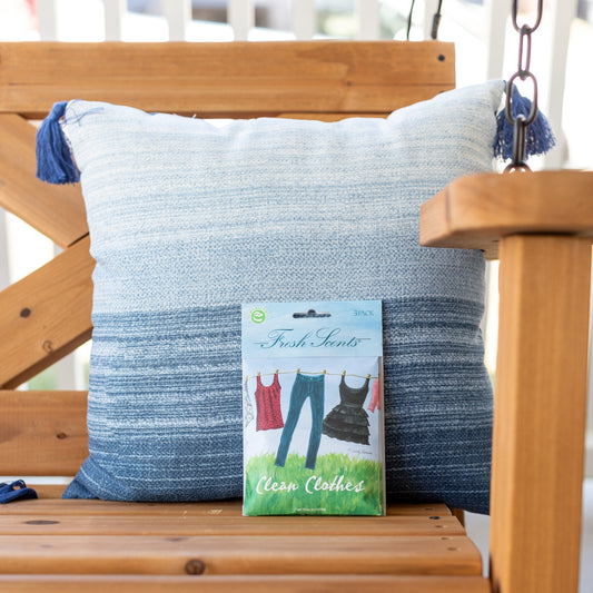 Clean Clothes scented sachet on porch swing