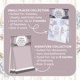 Load image into Gallery viewer, Infographic compares Fresh Scents' In All Things - Sachet 2pk with the Signature Collection's sachets and flameless air fresheners, highlighting packaging, features, suitable spaces, scent longevity, and sizes on a soft patterned background.
