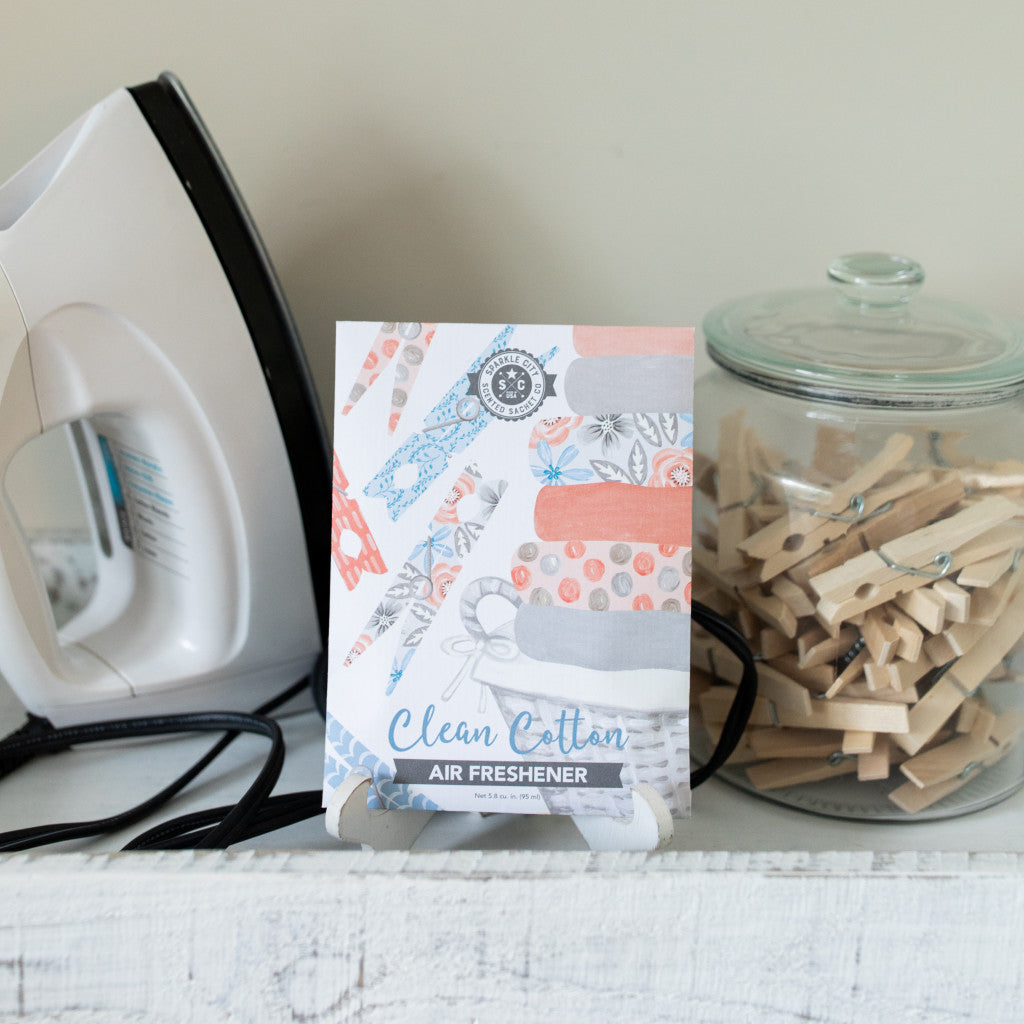 Clean Cotton scented sachets with laundry iron