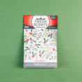 Load image into Gallery viewer, The Fresh Scents Be Merry - Sachet 3pk features a botanical and berry design with spiced fruit fragrance, offering a long-lasting, flameless freshener. Set against a plain green background.
