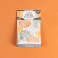 Load image into Gallery viewer, Fresh Scents Spiced Pumpkin - Sachet 3pk features an orange background with orange, green, and white pumpkin illustrations and delivers long-lasting fragrance.
