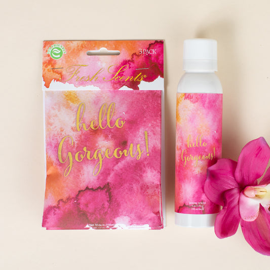 Hello Gorgeous Fragrance in Sachet and Room Spray with Plumeria Flower