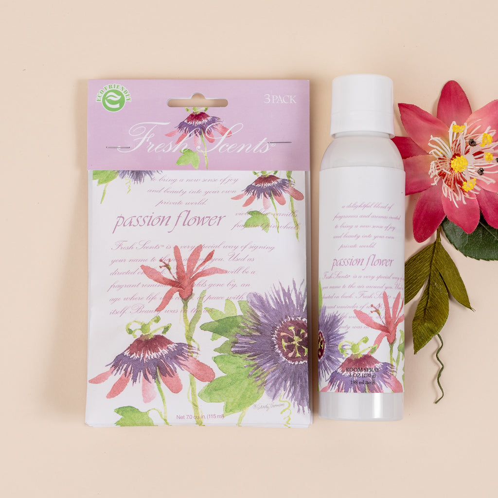 Passion Flower Fragrance Sachet and Room Spray Flat Lay