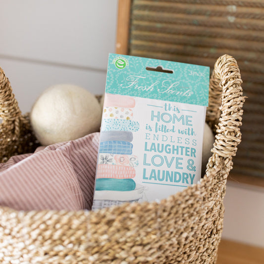 Laughter Love Laundry Clean Scented Sachet in Laundry Basket