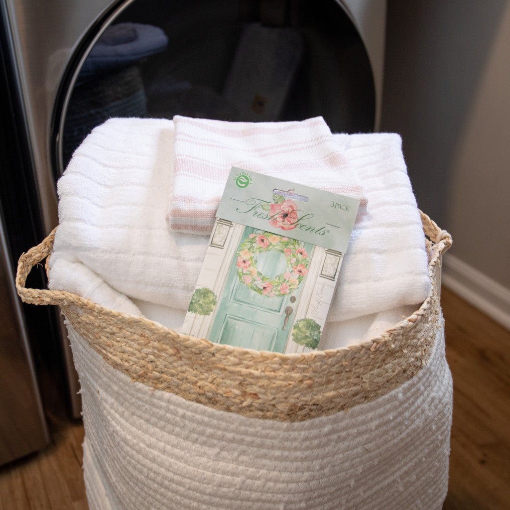 Spring Door Fresh Scents Fragranced Sachet in Laundry Basket with White Towels