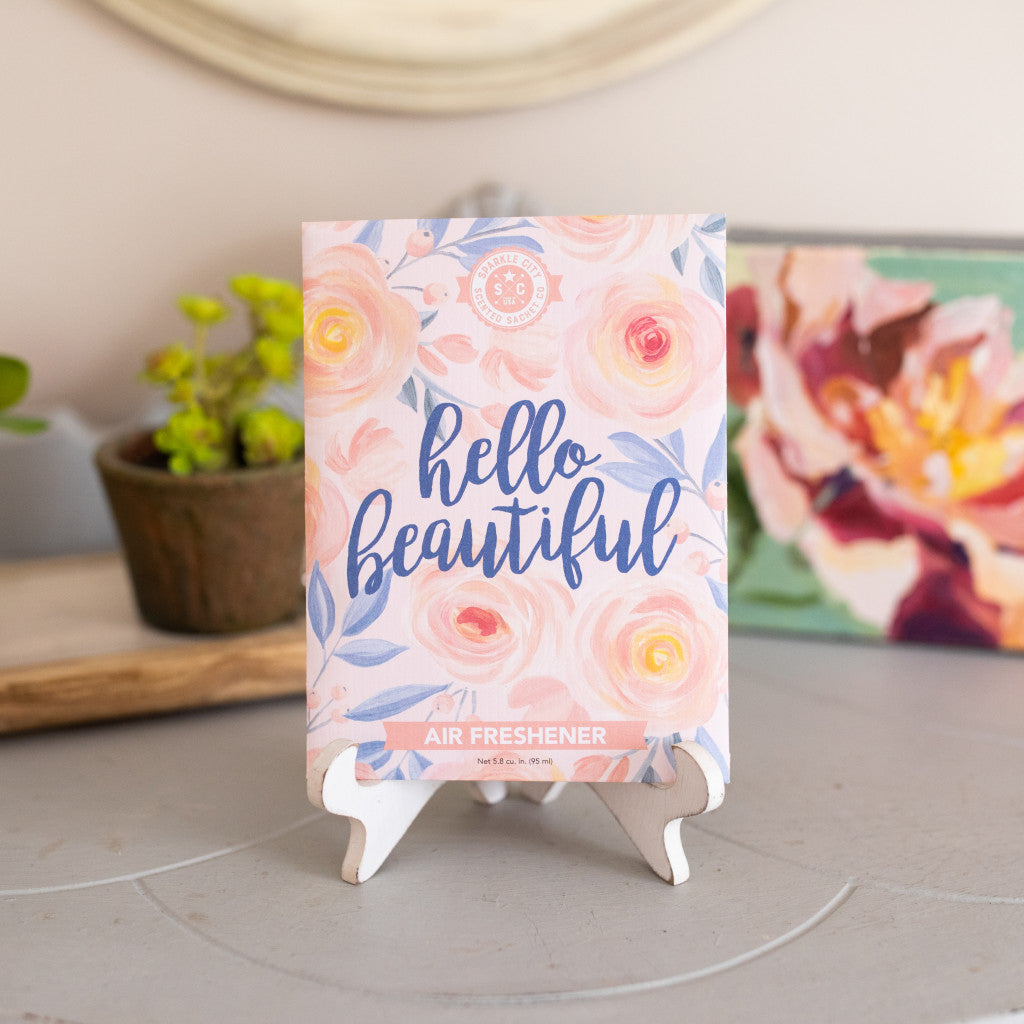 Hello Beautiful scented sachet on easel