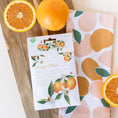 Load image into Gallery viewer, Orange & Honey Fresh Scents Fragrance Sachet on Cutting Board with Hand Towel and Orange Slices
