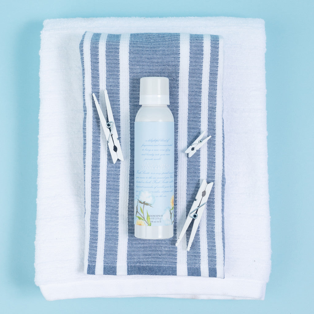 White Cotton Fragrance Room Spray on Towel with Clothes Pins