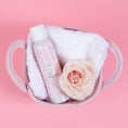 Load image into Gallery viewer, Faith Hope Love Fragrance Room Spray in Basket with Towel and Pink Rose
