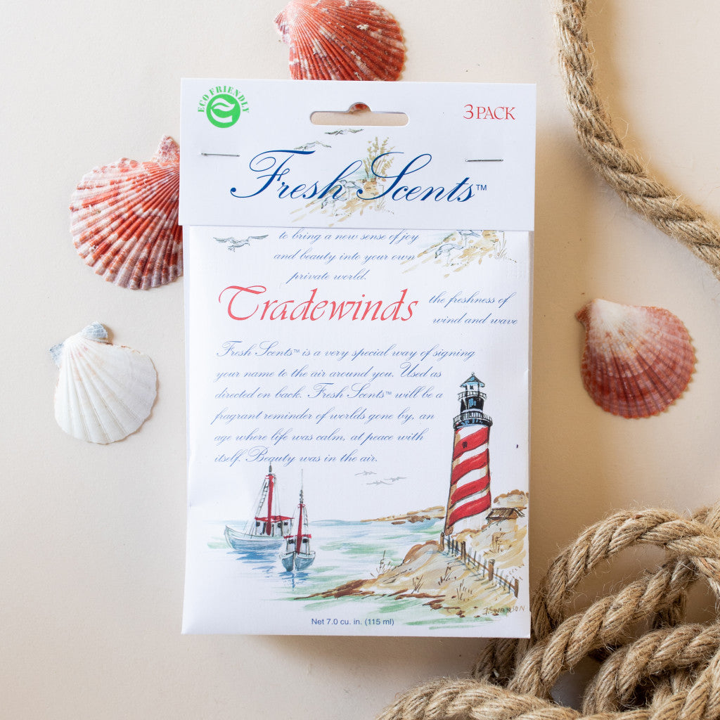 Tradewinds Fresh Scents Fragranced Sachet Flat Lay with Rope and Sea Shells