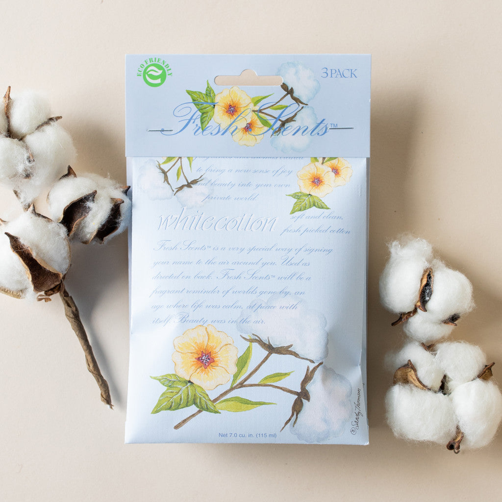 White Cotton Fresh Scents Fragranced Sachet Flat Lay with Cotton Bulbs