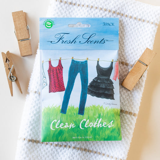 Clean Clothes Scented Sachet Flat Lay on Towel with Clothes Pins