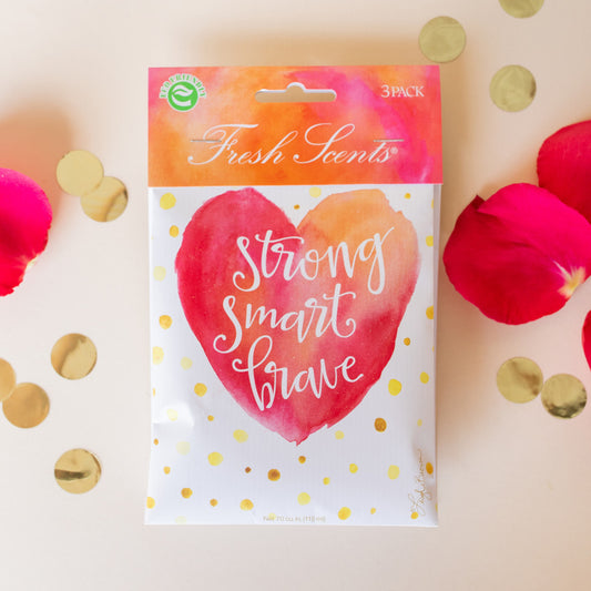 Strong Smart Brave Fresh Scents Fragranced Sachet Flat Lay with Rose Petals