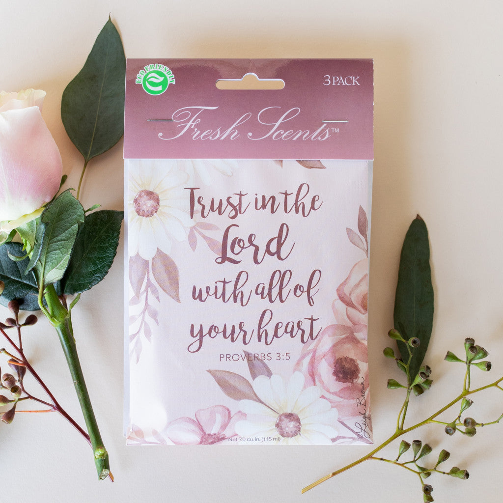Trust in the Lord Fresh Scents Fragranced Sachet Flat Lay with Pink Flower