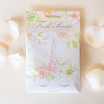 Load image into Gallery viewer, Unicorn Fresh Scents Fragranced Sachet Flat Lay with White Rose Petals
