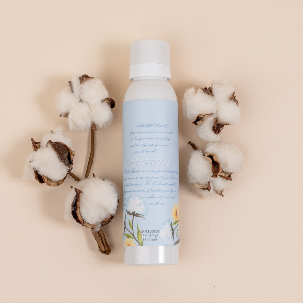 White Cotton Fragrance Room Spray with Cotton Blooms